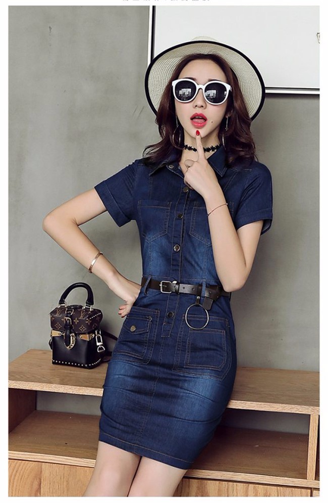 ĐẦM JEAN CỔ SƠ MI PHỐI TÚI